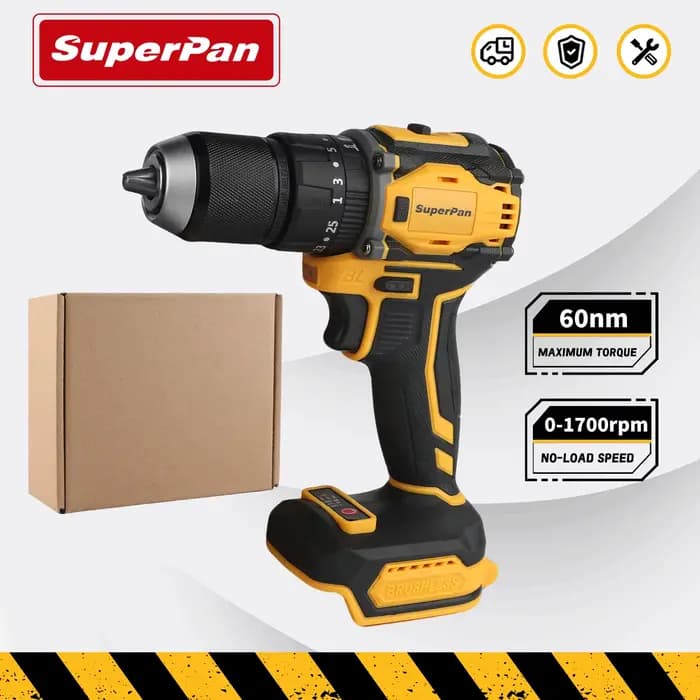 Perceuse-visseuse sans fil 60 Nm à couple élevé 1700 tr/min, outil électrique sans balais SuperPan pour le bois et le métal, outil seul