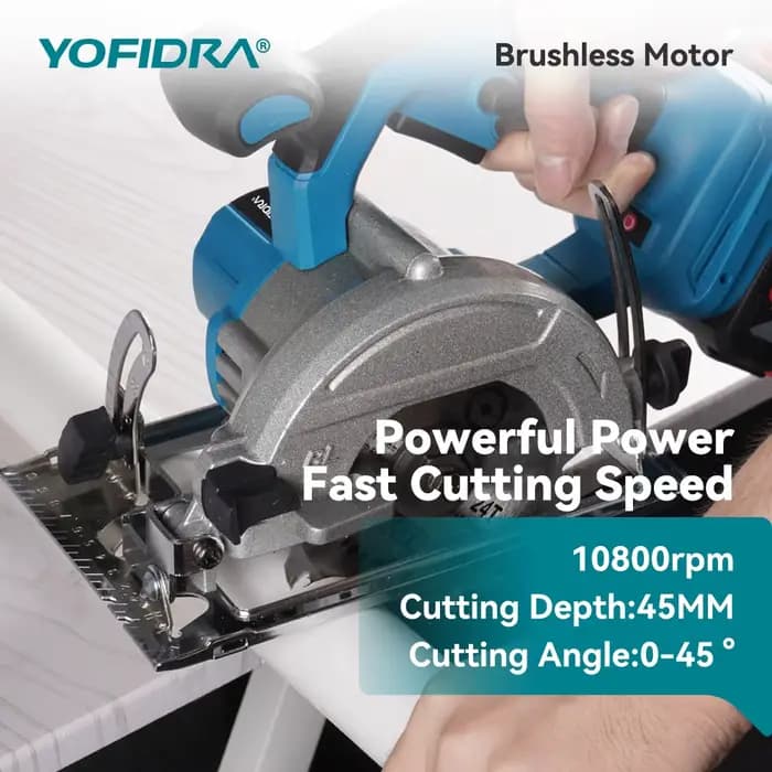 YOFIDRA 5 pouces 10800 tr/min scie circulaire électrique sans brosse sans fil 45 ° Outil
