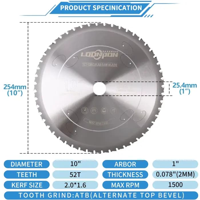 Lame de coupe en métal 254mm/10 pouces 52T