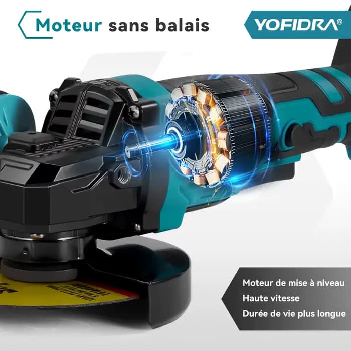 YOFIDRA 125mm meuleuse d'angle électrique sans brosse 3 vitesses polisseuse sans fil coupe outil
