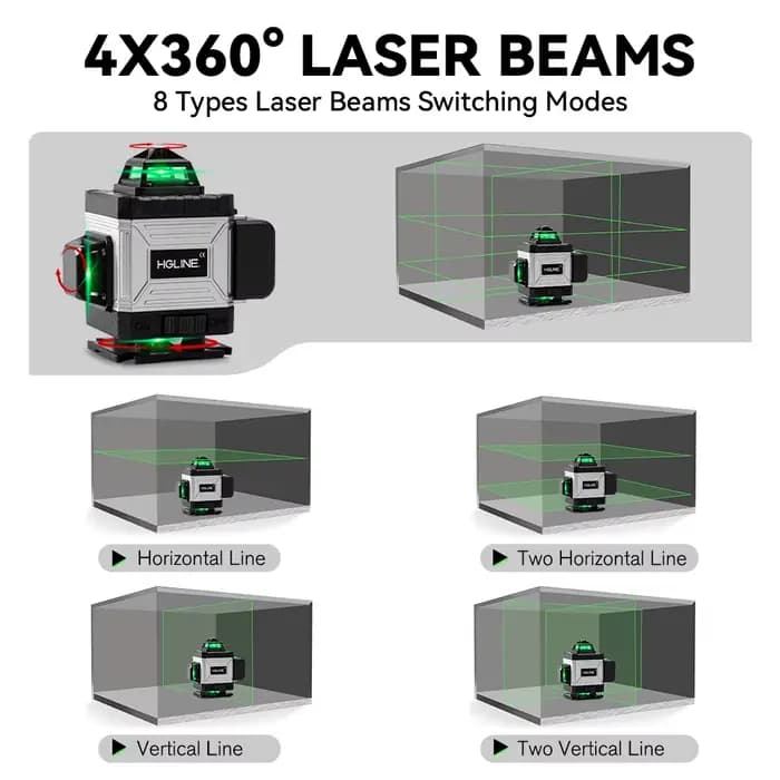 Niveau laser professionnel HGLINE 16 lignes avec télécommande APP à nivellement automatique 360 °