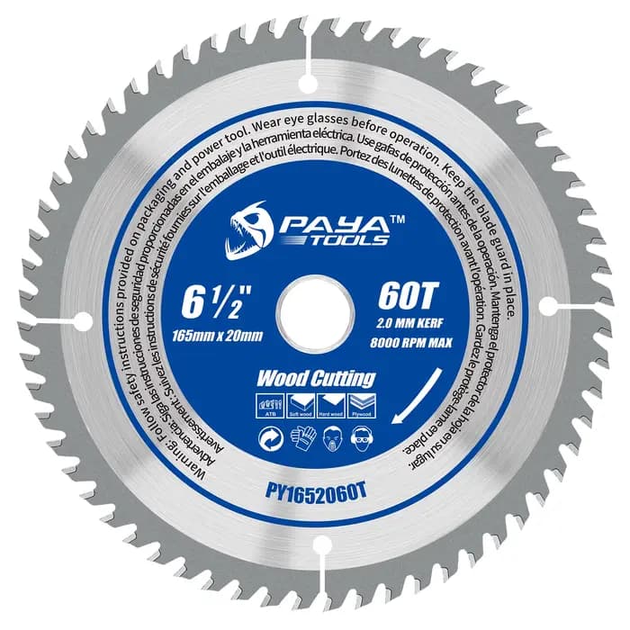 Lame de scie circulaire PAYA 6 1/2" 60T ATB, lame de scie circulaire TCT à pointe en carbure pour bo