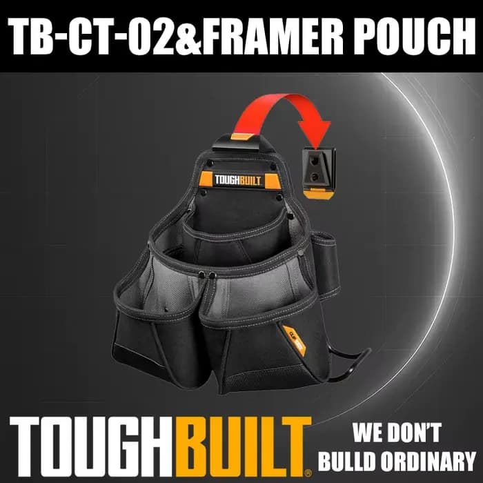ToughBuilt TB-CT-02 Ceinture à outils multifonction à double poche pour charpentiers et ouvriers de