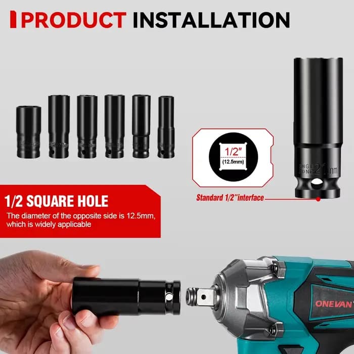 ONEVAN 1200N.M clé à chocs électrique sans brosse 3 fonctions 1/2 "tournevis Portable sans fil outil