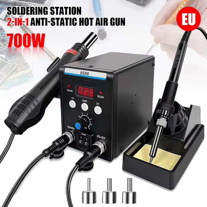 Station de soudage 2 en 1 JCD 8586D 220V avec pistolet à air chaud et 2 écrans numériques, mode veil