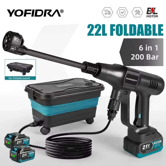Pistolet de lavage haute pression sans fil YOFIDRA 200 bars avec seau, pistolet de pulvérisation éle
