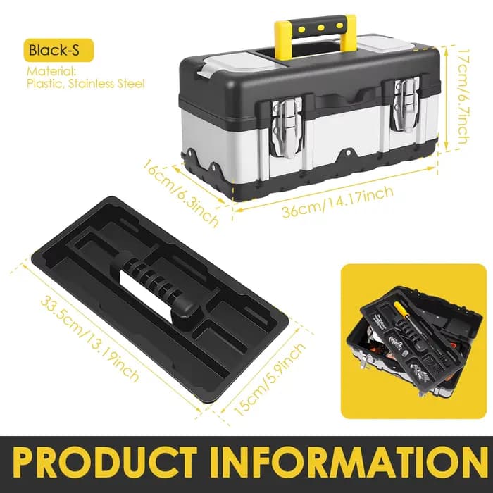 Boîte à outils Portable, mallette de rangement d'outils en plastique et acier inoxydable robuste ave