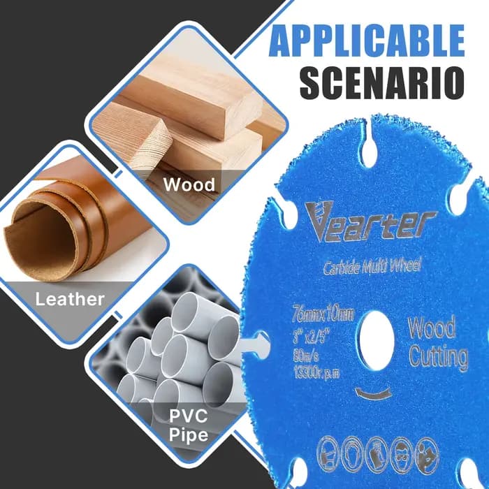 Vearter 76mm × 10mm lame de scie circulaire en carbure brasé sous vide disque de coupe du bois roue multi-outils pour meuleuse d'angle menuiserie