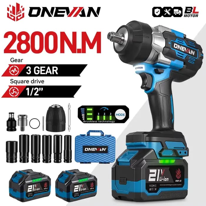 ONEVAN 2800N.M clé à chocs électrique sans brosse 1/2 pouces clé dynamométrique sans fil tournevis outil