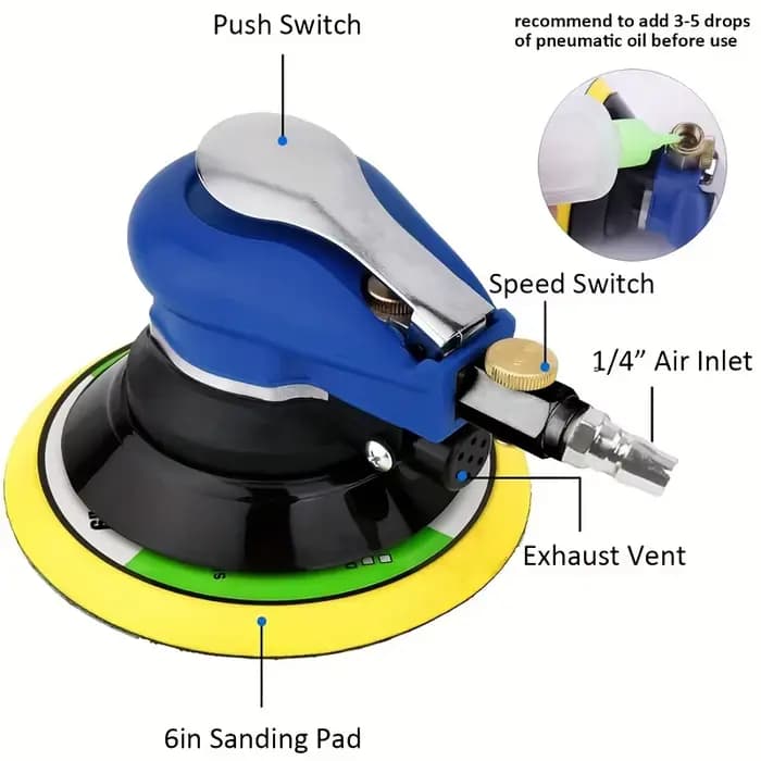 Ponceuse pneumatique portable 1 pièce - Utilisation compacte à une main avec vitesse réglable et échappement anti-bruit