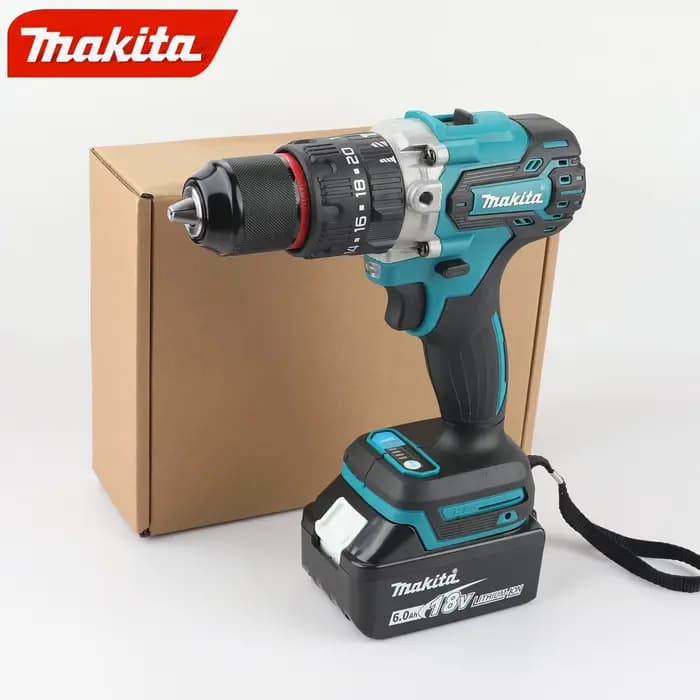 Makita DDF487 Perceuse à percussion électrique sans balais 18V lithium-ion 13mm rouge et noir à couple élevé pour usage domestique