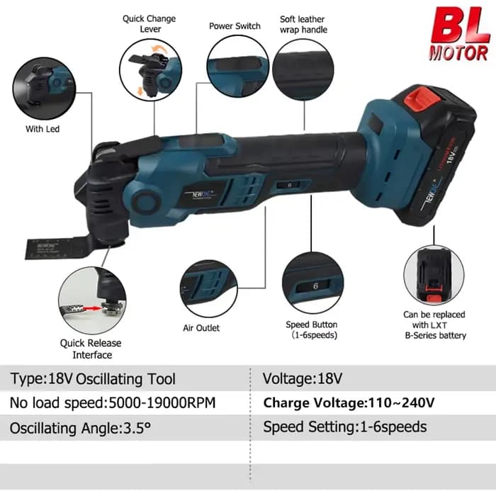 Outil oscillant à dégagement rapide sans balais NEWONE 18V