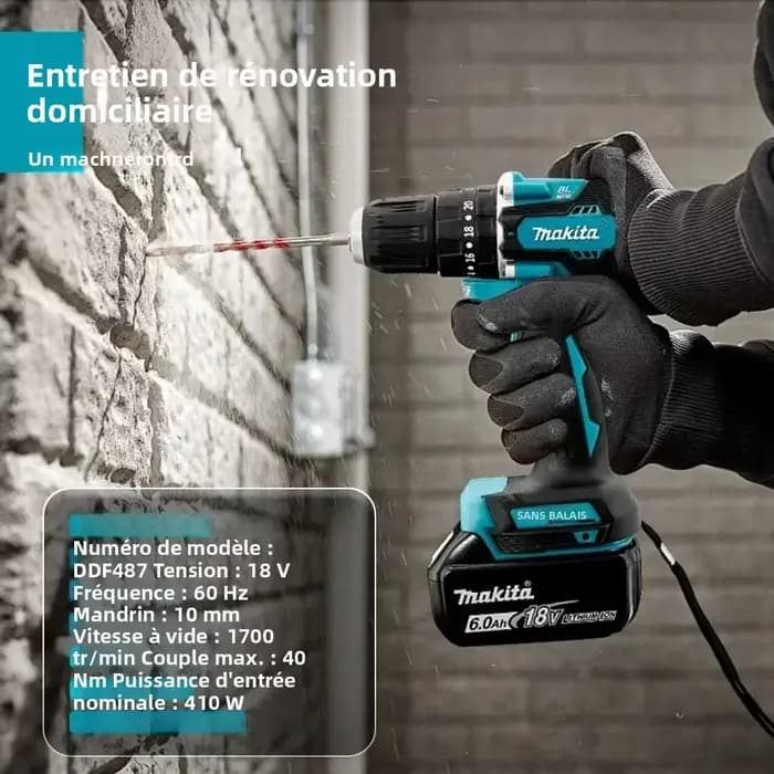 Makita 100% Original DDF487 Perceuse-visseuse sans fil 18V