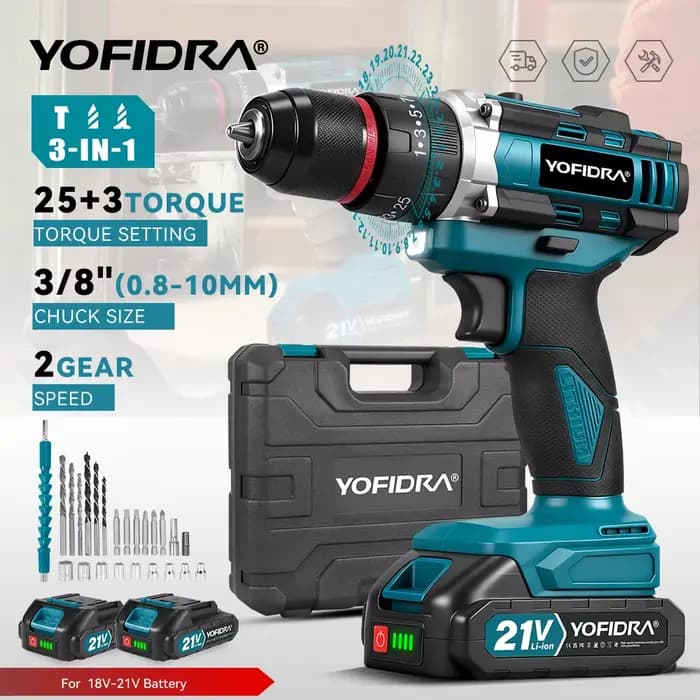 YOFIDRA 25 + 3 couple perceuse à percussion électrique portable 3IN1