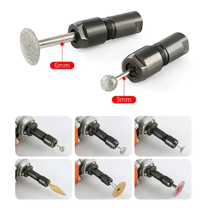 Adaptateur modifié 6/3mm à mandrin de meuleuse droite