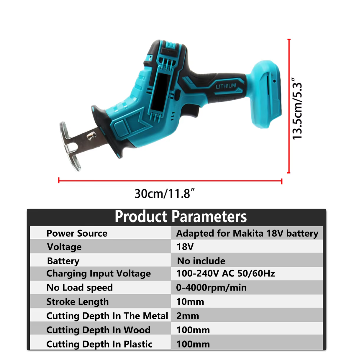 Scie alternative électrique sans fil 100 mm, 3000 tr/min, vitesse variable, outil de coupe pour méta