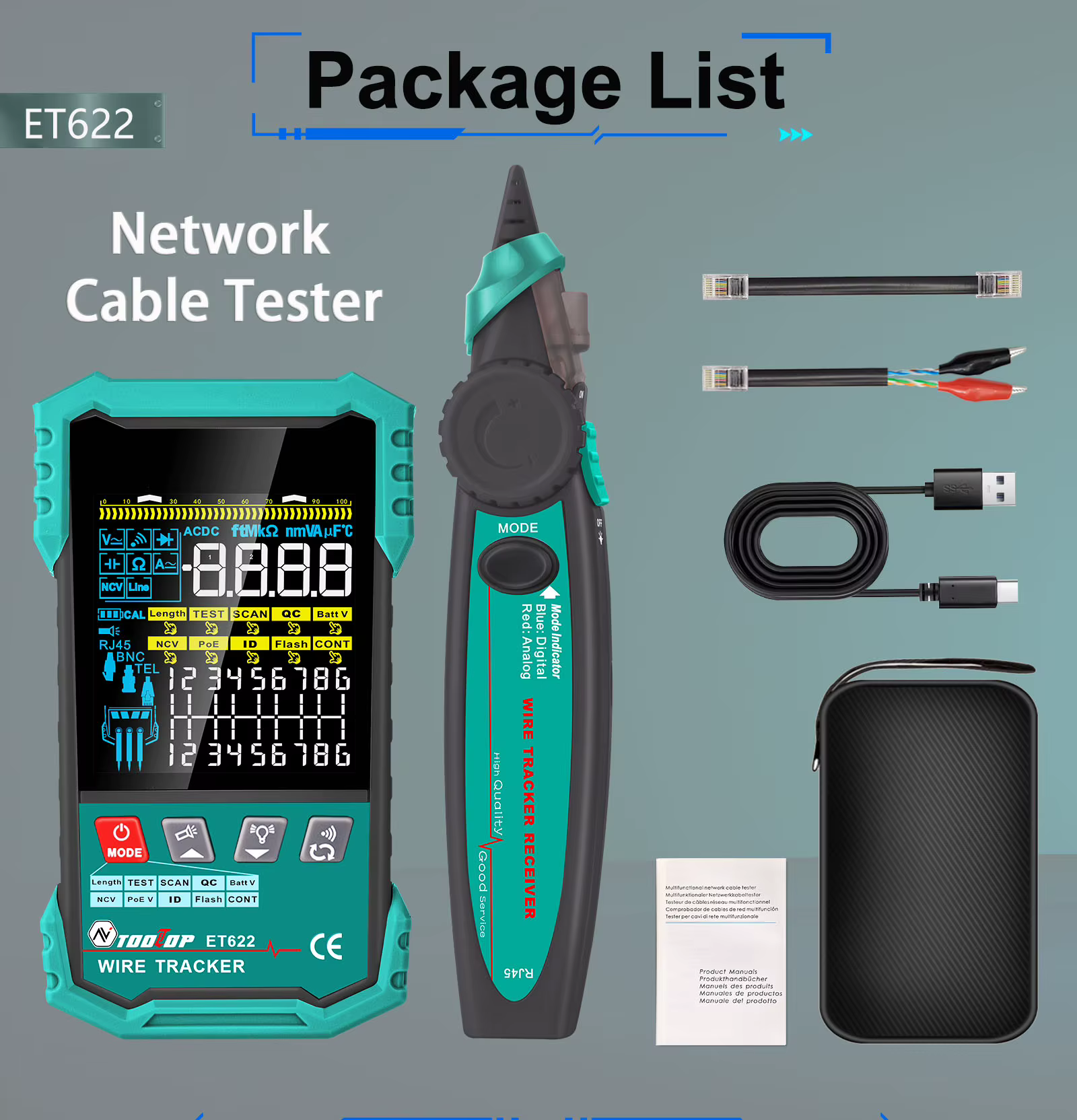 TOOLTOP – testeur de câbles réseau Portable, cartographie de câbles LAN, Test POE de court-Circuit c