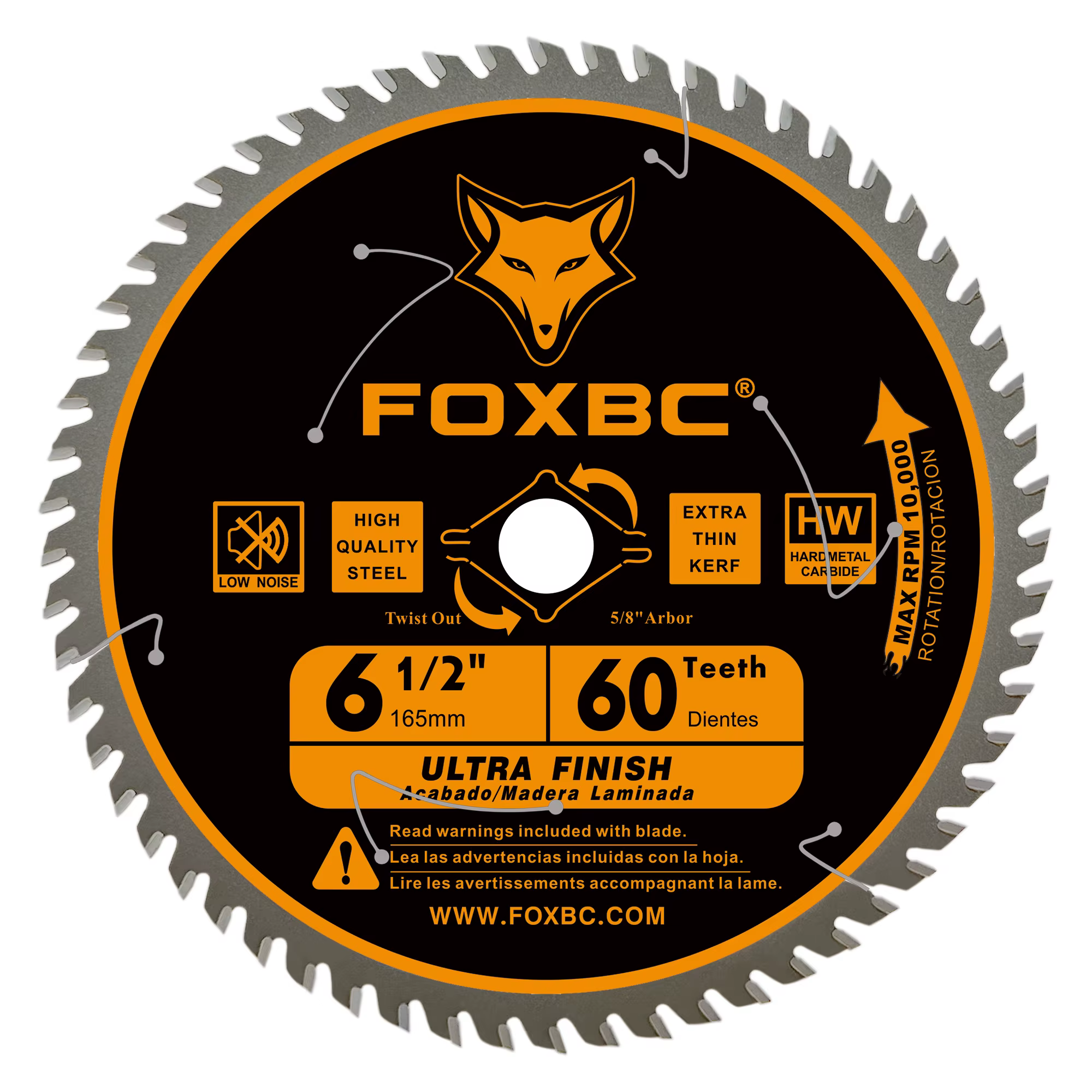 FOXBC 165mm Lames de scie circulaire 60 dents finition ultra fine coupe du bois 1 pièces