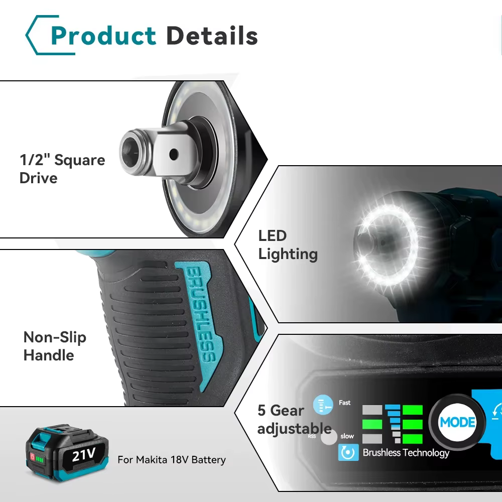 Makita – clé à chocs électrique sans balais 1200N.M, 5 vitesses, tournevis sans fil de 1/2 pouces, o