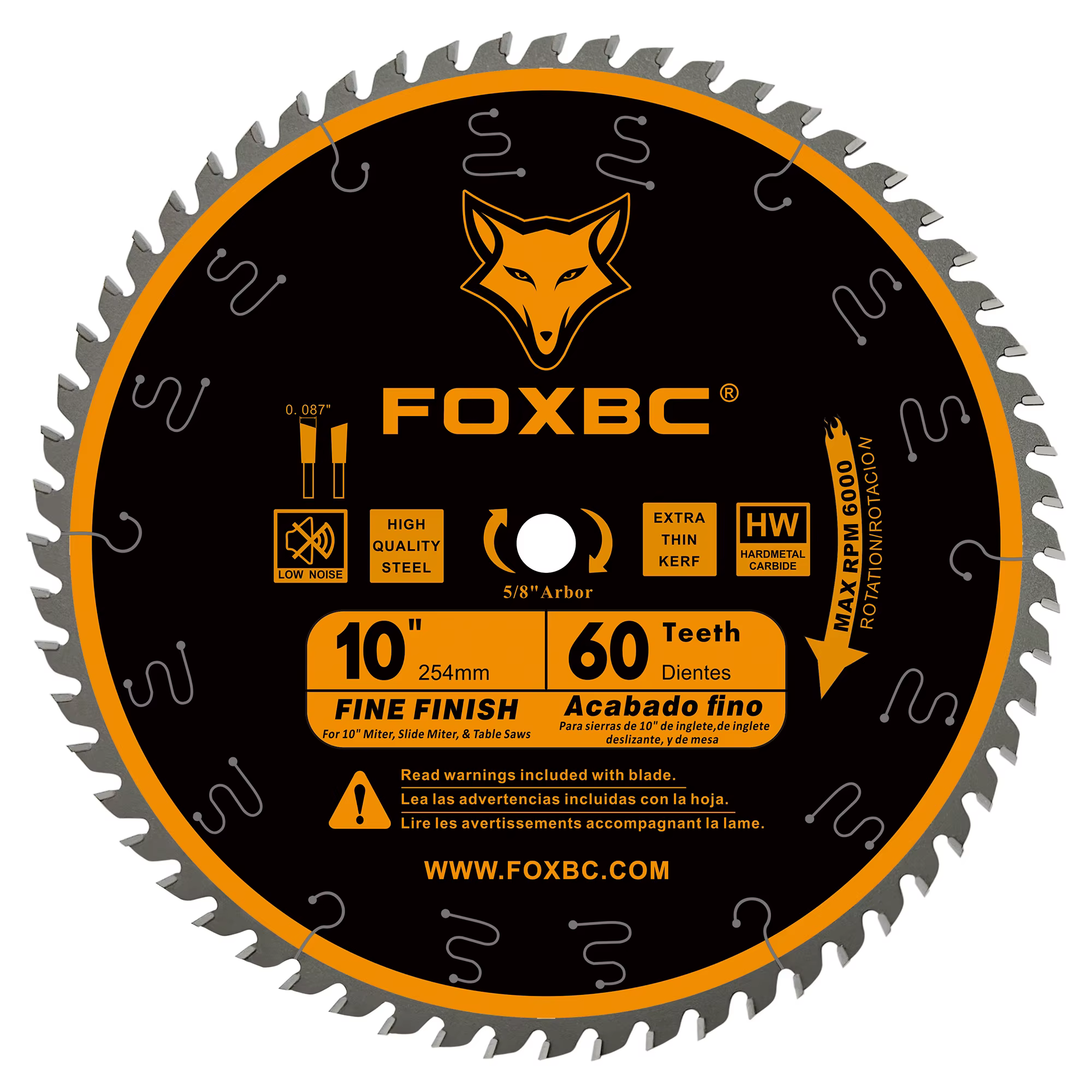 FOXBC 254mm lame de scie de table 60 dents ATB mince Kerf finition Fine Crosscut 1 pièces