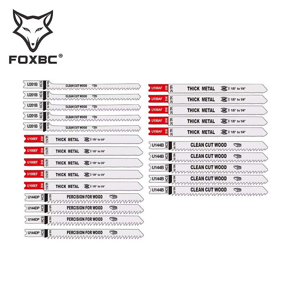 FOXBC – jeu de 24 lames de scie sauteuse à tige en U, M42 BIM 50CRV pour la coupe du bois et du méta