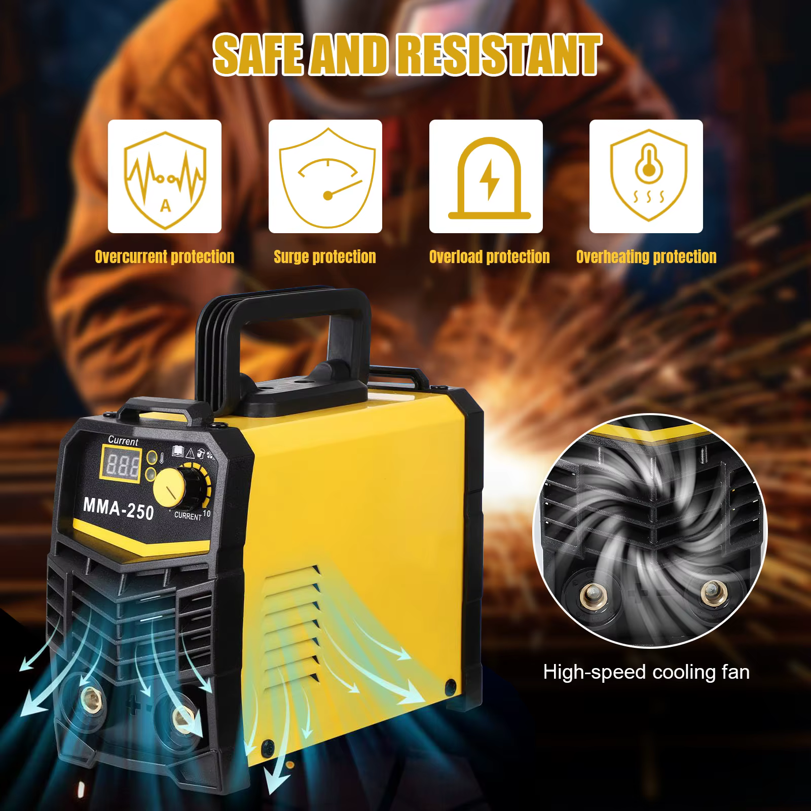 Machine à souder à onduleur 250A, 220V IGBT, soudeur électrique LCD avec porte-électrode, masque de 