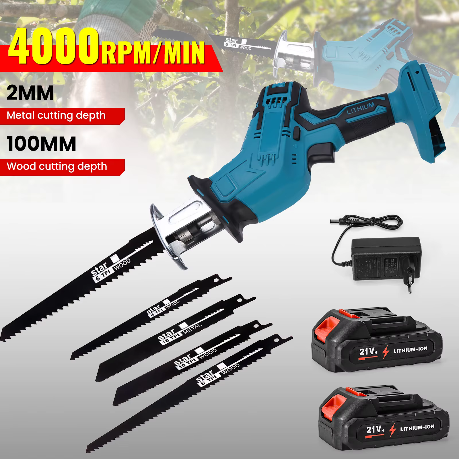 Scie alternative électrique sans fil 100 mm, 3000 tr/min, vitesse variable, outil de coupe pour méta