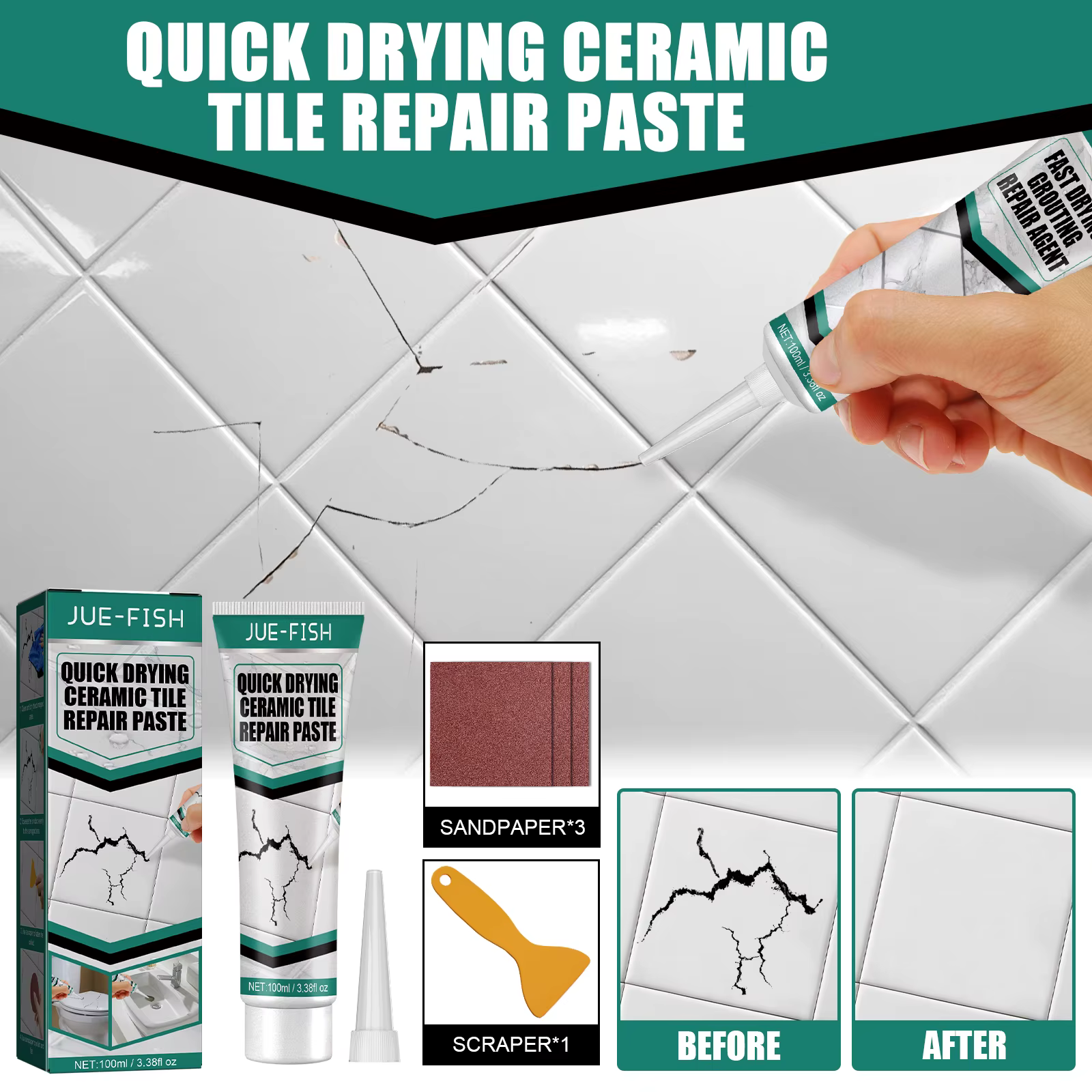 Jue-Fish Quick Drying Non-Toxic Strong Sticky Tiles Cracks Adhesive Glue Multipurpose Waterproof Cer