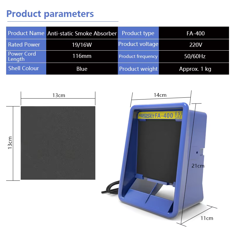 FA-400 ventilateur d'extraction absorbeur de fumée portable filtre à charbon actif éponge ESD extrac