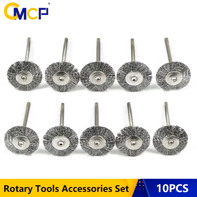 CMCP 10 pièces 22mm fil de polissage brosse ensemble 3.0mm tige acier inoxydable/Nylon/laiton pour p
