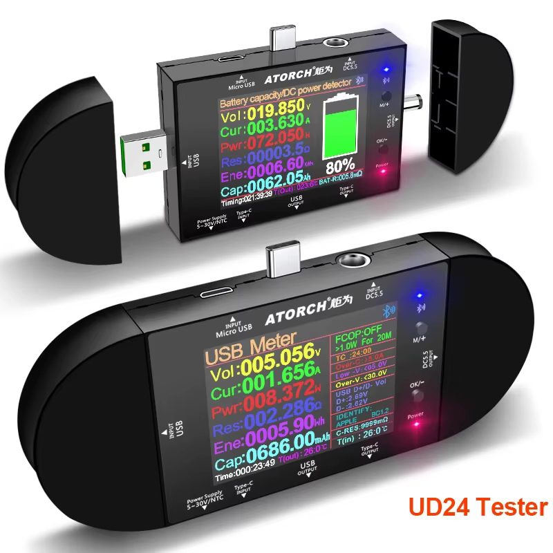 UD24 USB testeur type-c 2.4 "pouces DC5.5 ampèremètre numérique voltmètre batterie externe détecteur