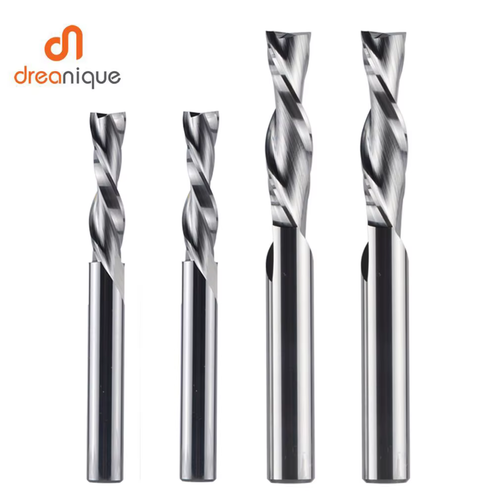 Dreanique 1pc fraise en carbure monobloc 3.175 4 6 8mm 2 cannelures spirale routeur peu carbure frai