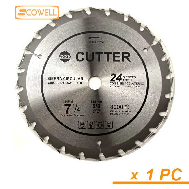 Lames de scie circulaire à 24 dents, 7-1/4 "(184mm), pointe en carbure de tungstène, disque de coupe