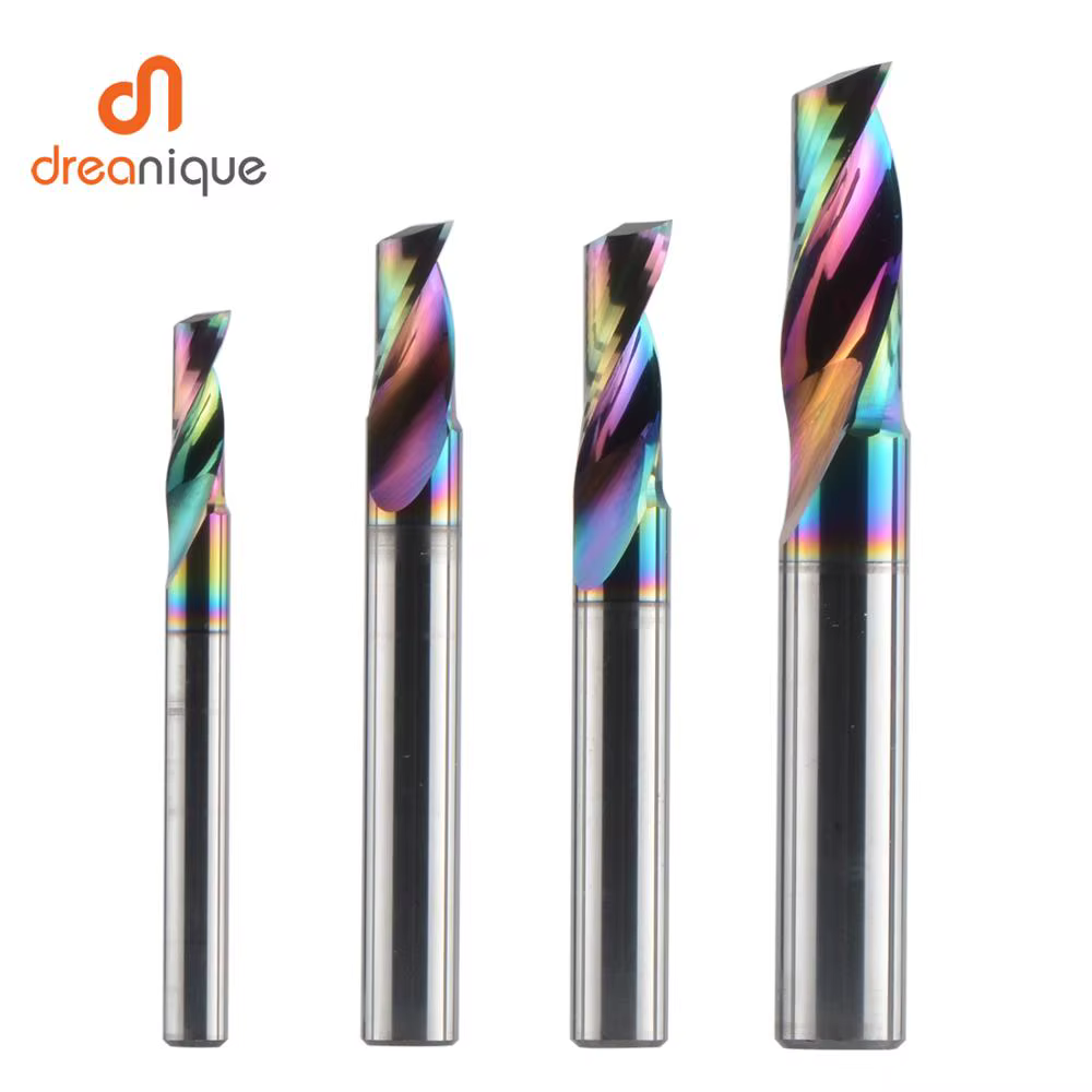 Dreanique 1 pièce 3.175 4 6 8mm CNC fraise en alliage de carbure monotrou, fraise à revêtement DLC p
