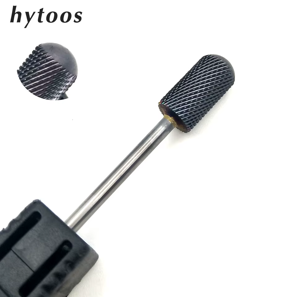 HYTOOS foret à ongles en carbure de tungstène titane noir à dessus rond 3/32 "embouts pour manucure 