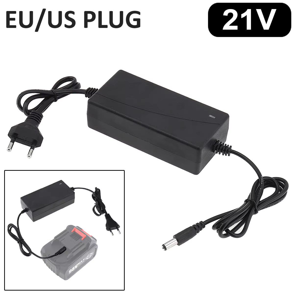 Chargeur de perceuse 18V 21V, adaptateur d'alimentation, Port AC/DC, connecteur en ligne, chargeur d