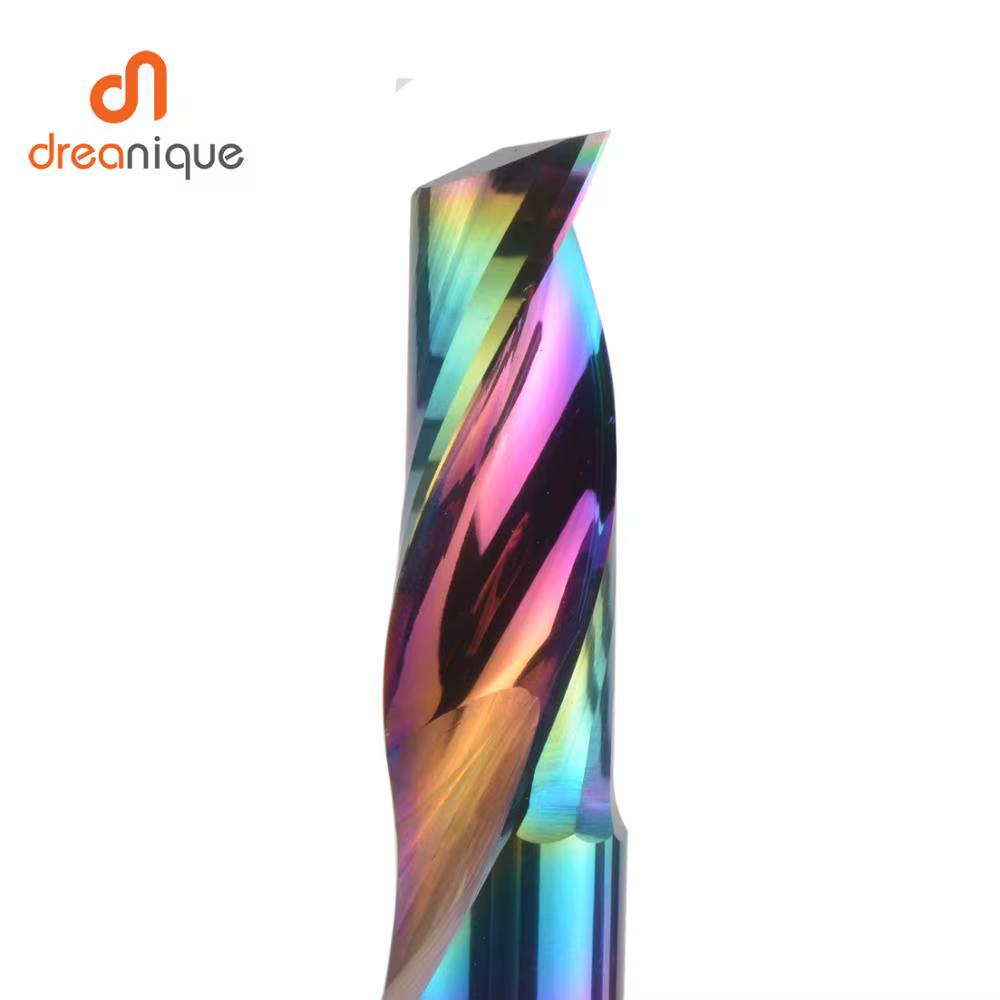 Dreanique 1 pièce 3.175 4 6 8mm CNC fraise en alliage de carbure monotrou, fraise à revêtement DLC p