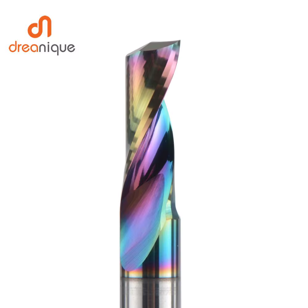 Dreanique 1 pièce 3.175 4 6 8mm CNC fraise en alliage de carbure monotrou, fraise à revêtement DLC p