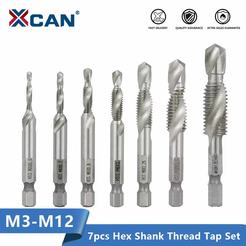 XCAN – taraud métrique à tige hexagonale, robinet composé et perceuse, flûte en spirale, filetage HS
