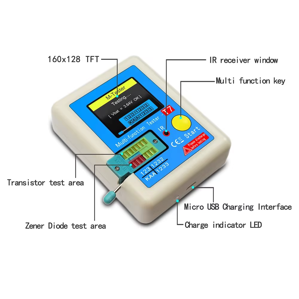 LCR-T7 nouveau testeur de Transistor TFT Diode Triode compteur de capacité LCR ESR mètre NPN PNP MOS