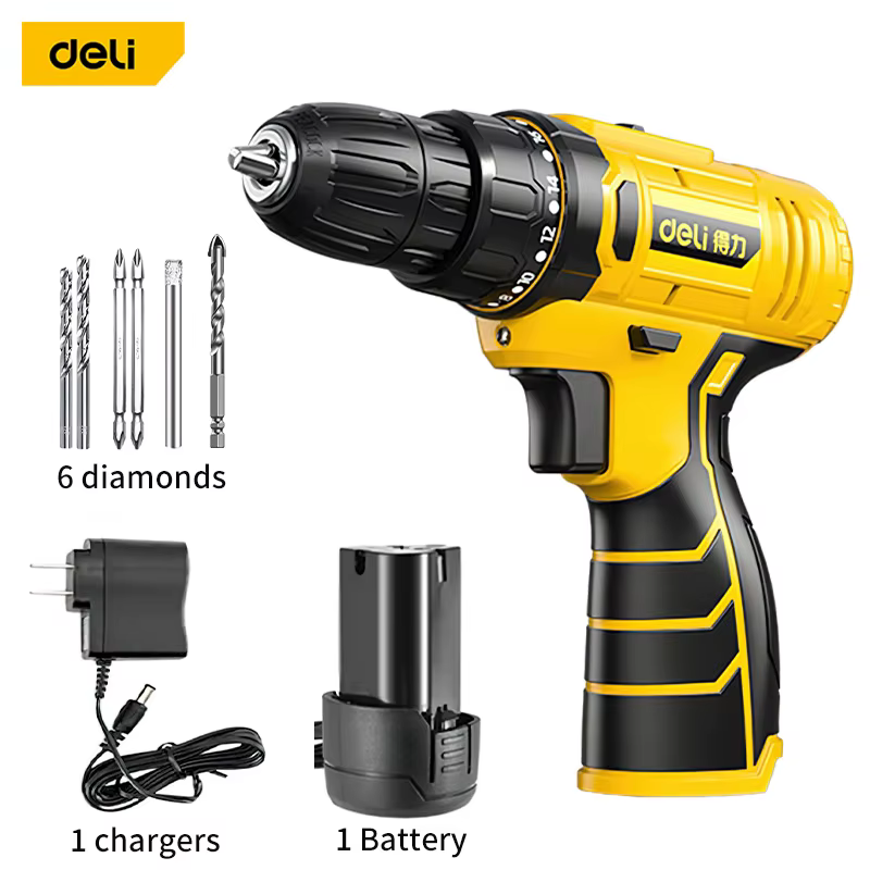 Deli-Perceuse électrique sans fil 12V, batterie au lithium haute puissance, perceuse à main aste san