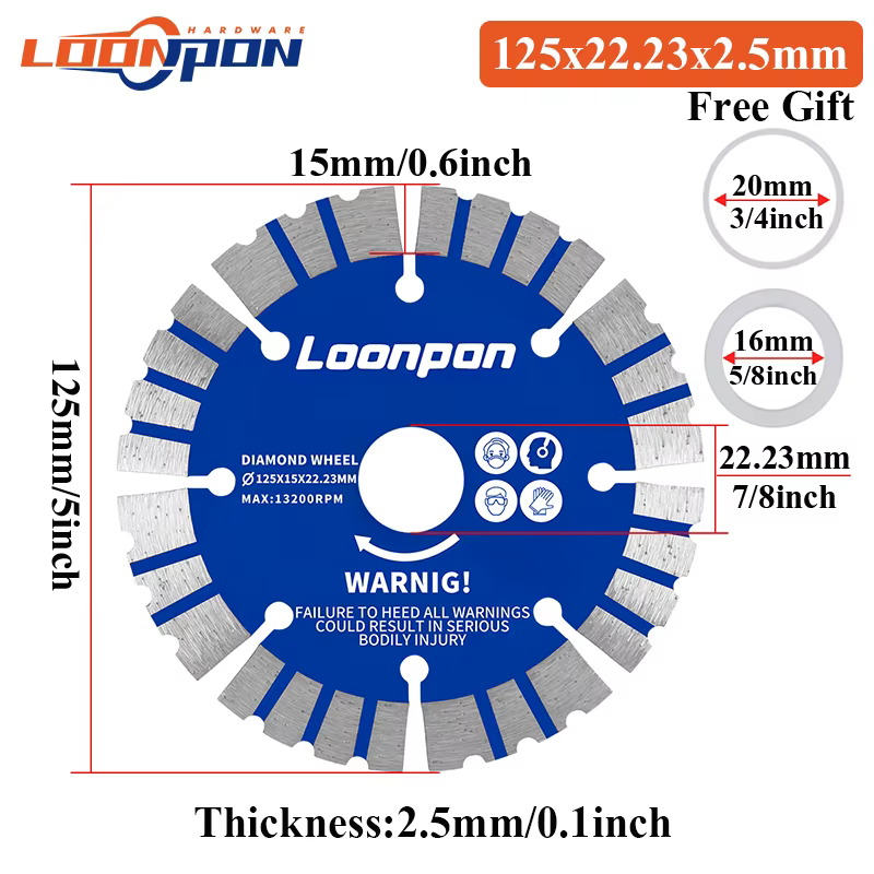 Loonpon-Lame de Scie Diamant de 125mm, Disque de Coupe de Pierre, Roue pour Ministres à Sec le Grani