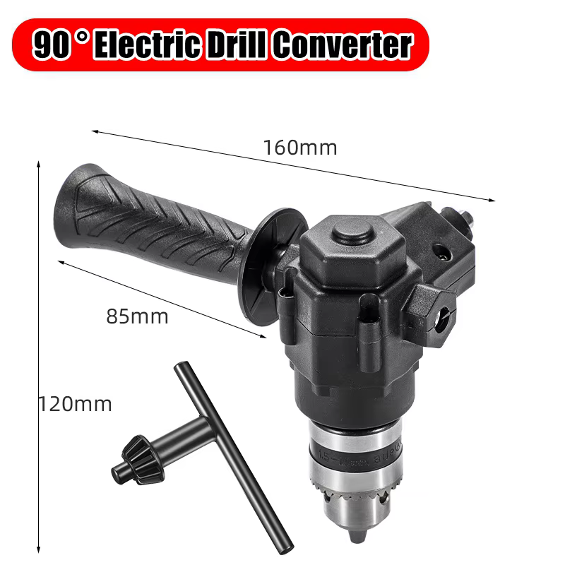 90 °   Adaptateur de perceuse à percussion d'angle de mandrin à trois mâchoires, Extension de courbu