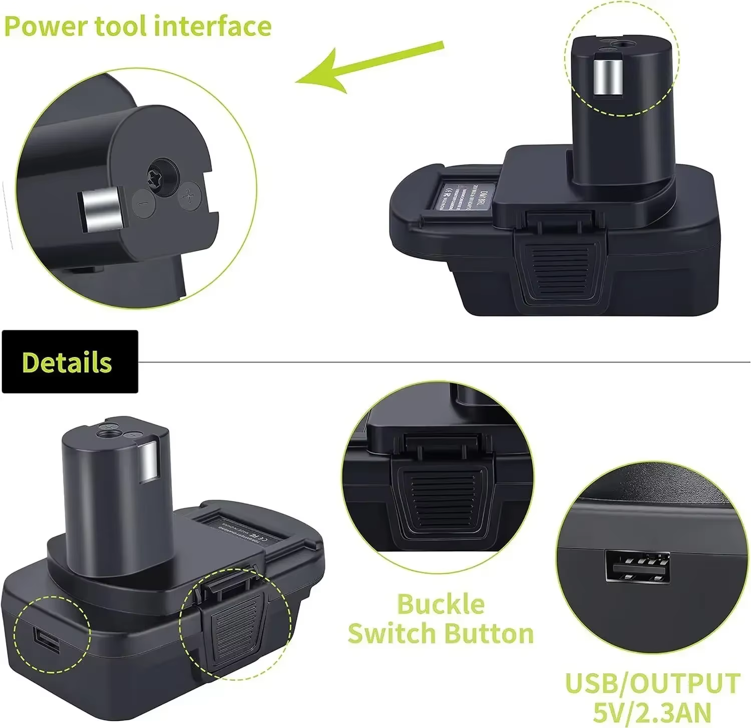 Adaptateur de batterie avec port USB pour Dewalt vers pour outils Ryobi pour batterie Milwaukee, con