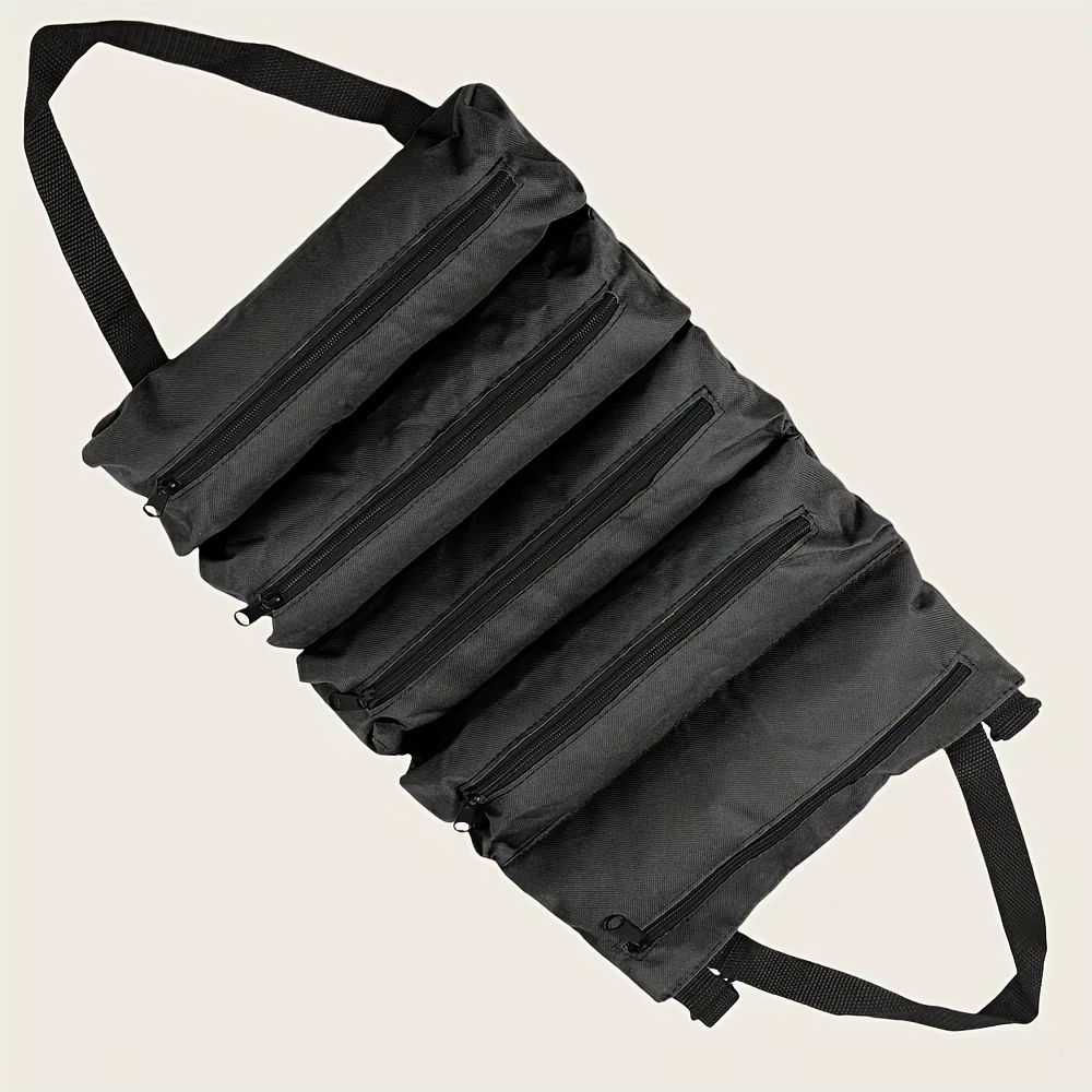 Sac à outils enroulable, boîte à outils polyvalente, organisateur avec 5 poches zippées, pochette ét