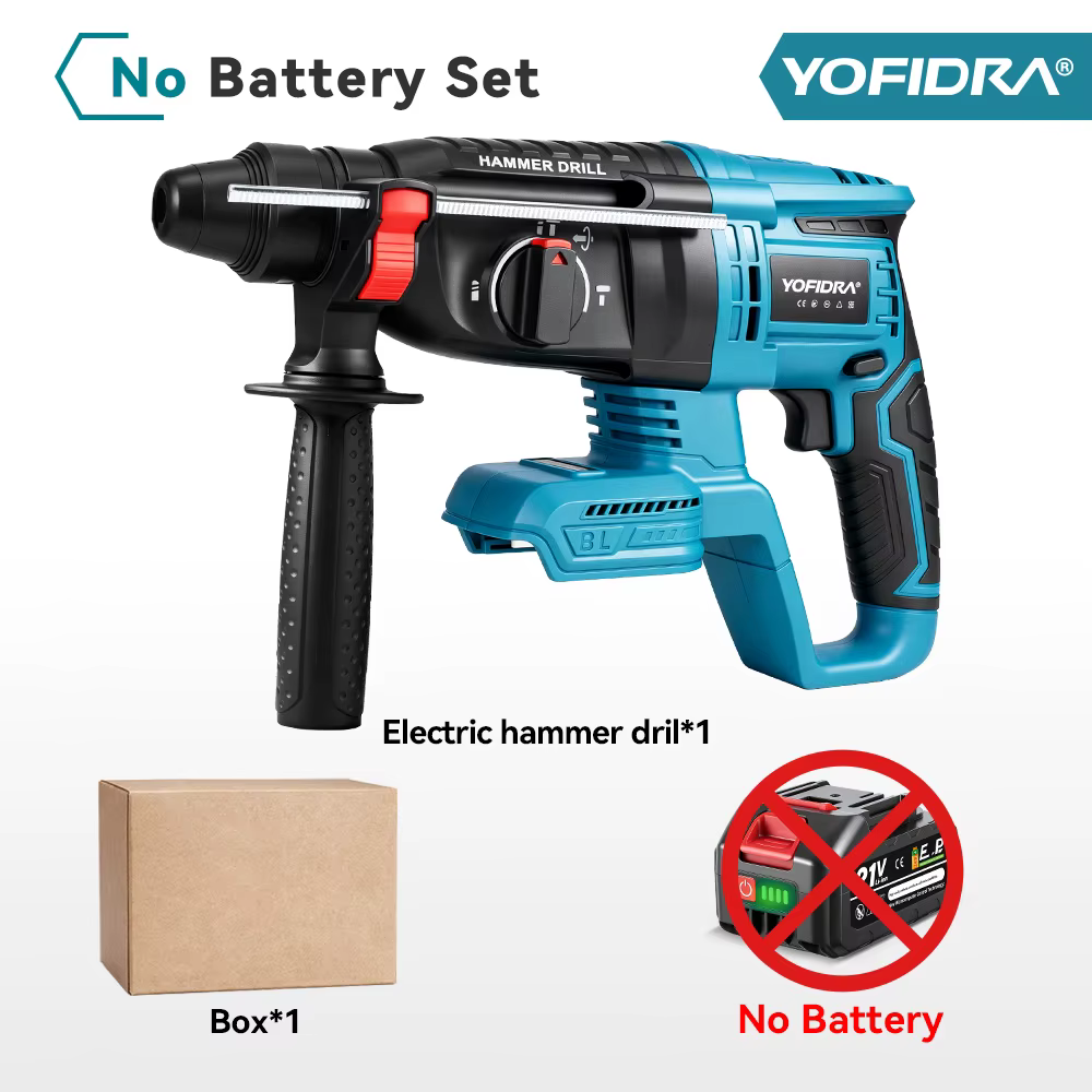 Marteau perforateur électrique sans fil YOFIDRA 26 mm, multifonctionnel, rechargeable, compatible av