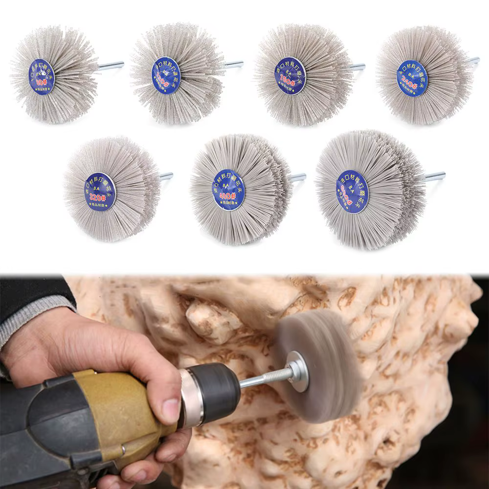 Perceuse de meubles en bois, polissage, meuleuse d'ébavurage, fil abrasif, tête de fleur, brosse de 