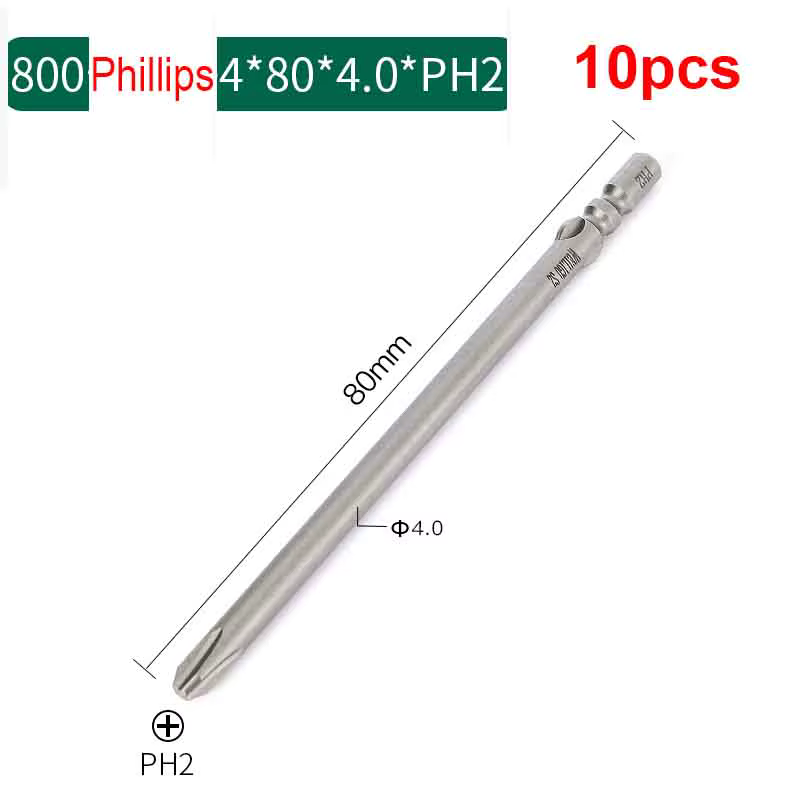 10 pièces 80mm pleine longueur magnétique 800 tige ronde tournevis Phillips électrique embout tourne