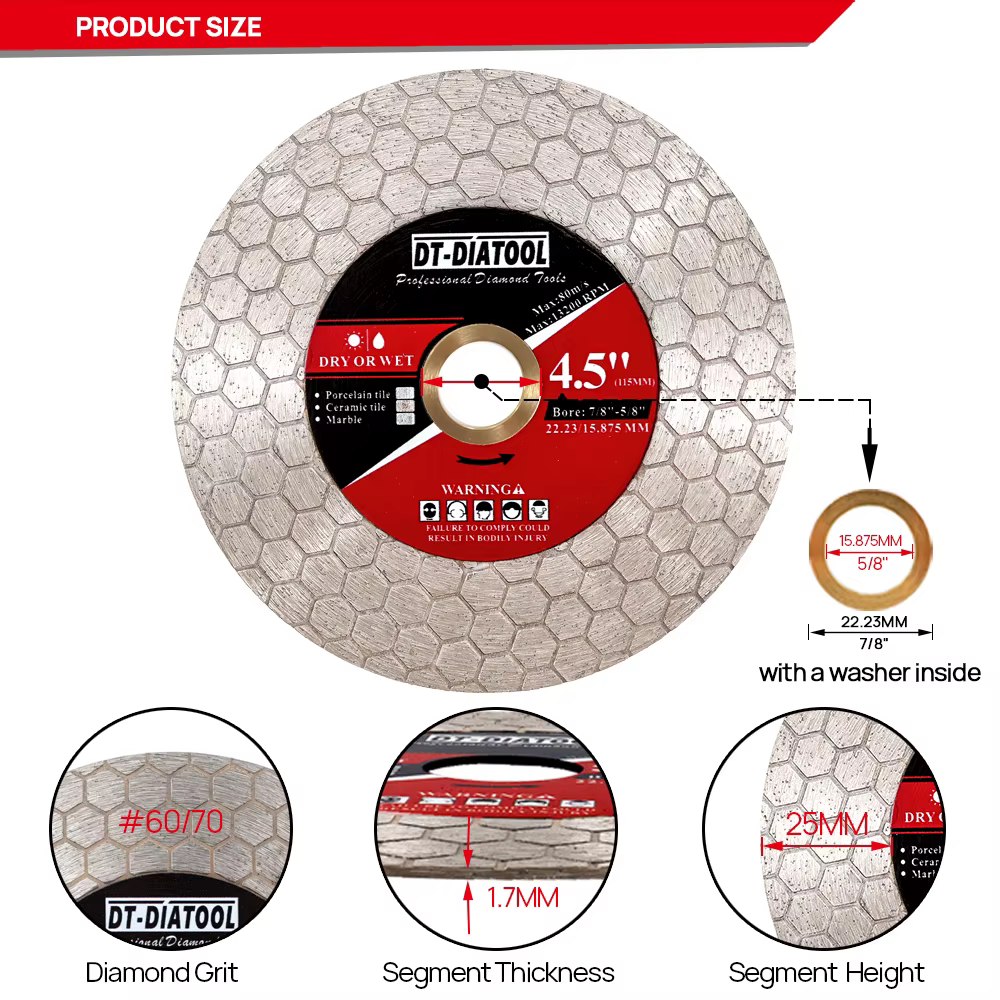 DT-DIATOOL Hexgon Double face 4.5/5 "scie circulaire diamant Double face sèche Machine de coupe lame