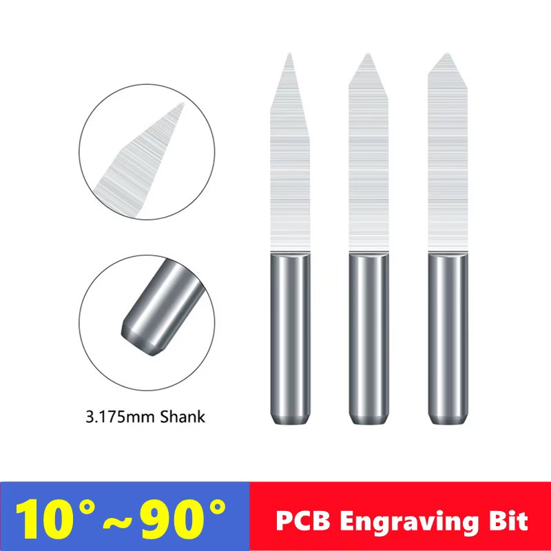 10 pièces 10 ° ~90 °   Fraise en forme de V 3.175mm (1/8 pouces), foret de gravure sur PCB en alliag